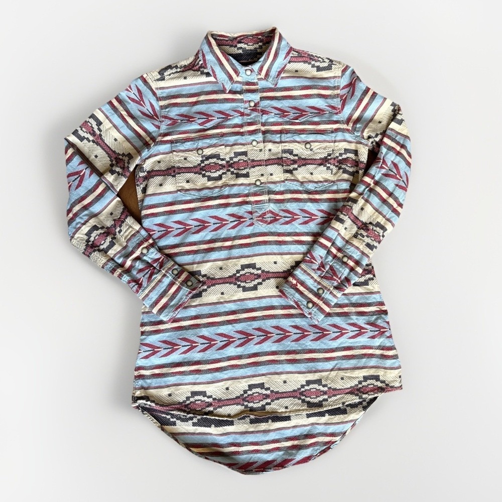 Ryan Michael Western Aztec Print Pearl Snap Small Long Sleeve‎
